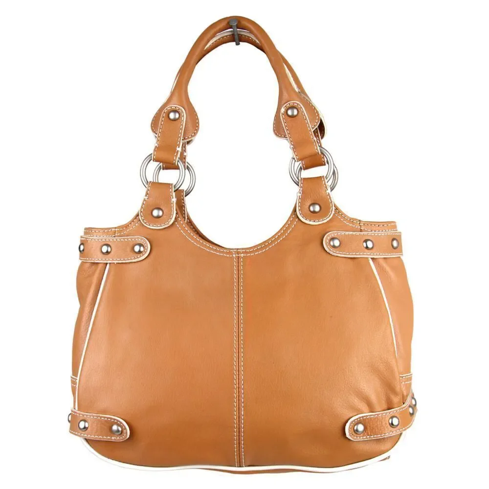 HYPE TAN BROWN GENUINE LEATHER STUDDED HOBO TOTE SHOULDER BAG HANDBAG PURSE